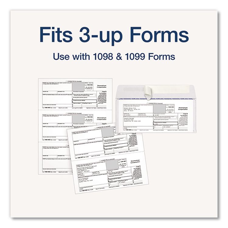 3-Up 1099-NEC Peel and Seal Double-Window Security Tint Envelopes, Commercial Flap, 8.75 x 3.75, White, 24/Pack