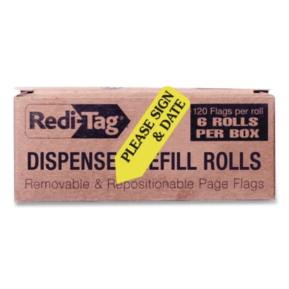 Arrow Message Page Flag Refills, "Please Sign and Date", Yellow, 120/Roll, 6 Rolls