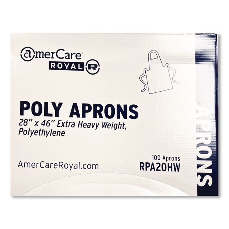Heavyweight Poly Aprons, 28 x 46, 1.77 mil, One Size Fits Most, White, 500/Carton