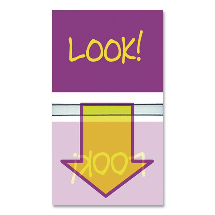 Pop-Up Fab Page Flags w/Dispenser, "Look!", Purple/Yellow, Yellow/Teal, 100/Pack