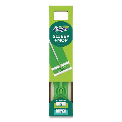 Sweep and Mop 2-in-1 Dry + Wet Floor Mopping and Sweeping Kit, 12.4 x 2.95 Mop Head, Silver Plastic Handle
