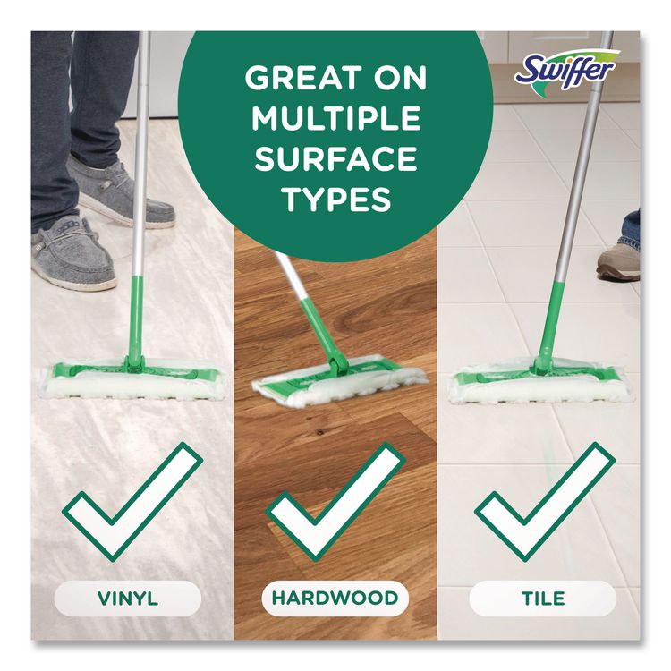 Sweep and Mop 2-in-1 Dry + Wet Floor Mopping and Sweeping Kit, 12.4 x 2.95 Mop Head, Silver Plastic Handle