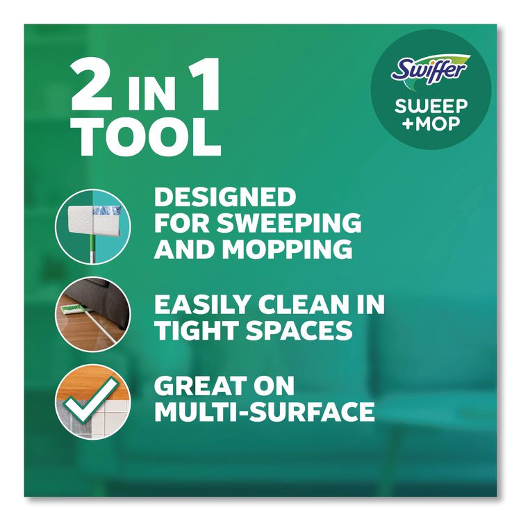 Sweep and Mop 2-in-1 Dry + Wet Floor Mopping and Sweeping Kit, 12.4 x 2.95 Mop Head, Silver Plastic Handle