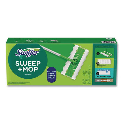 Sweep and Mop 2-in-1 Dry + Wet Floor Mopping and Sweeping Kit, 12.4 x 2.95 Mop Head, Silver Plastic Handle, 6/Carton