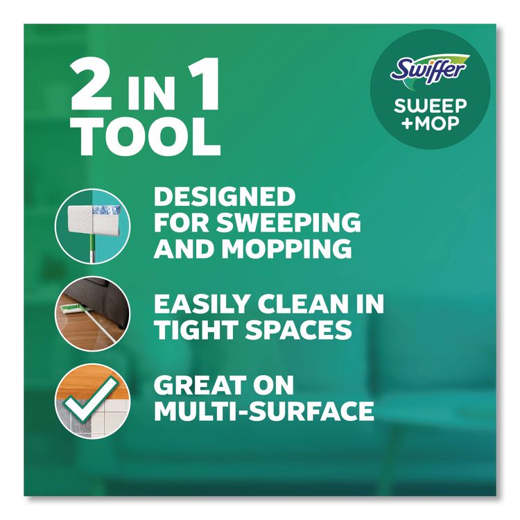 Sweep and Mop 2-in-1 Dry + Wet Floor Mopping and Sweeping Kit, 12.4 x 2.95 Mop Head, Silver Plastic Handle, 6/Carton
