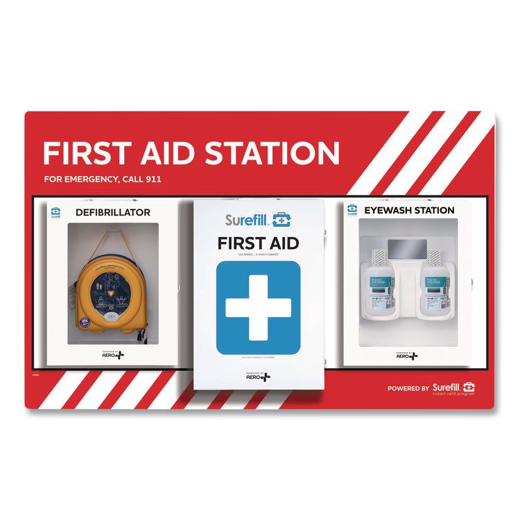 First Aid Station - First Aid, Eyewash, AED 450P, 4 Pieces, Metal Case