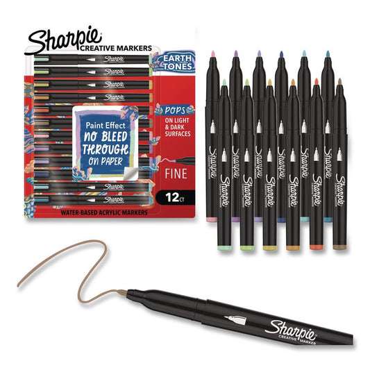 Creative Markers, Earth Tones, Fine Bullet Tip, Assorted, 12/Pack