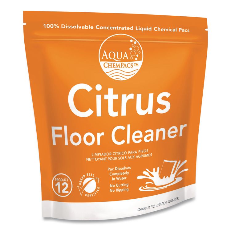 Aqua ChemPacs Citrus Floor Cleaner, Citrus Scent, 100 ChemPacs/Pack