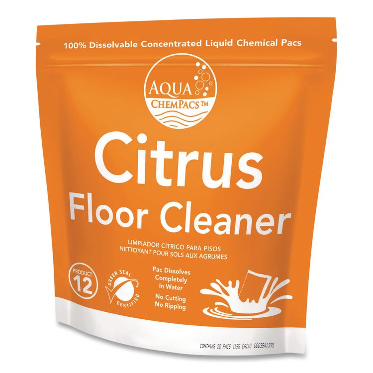 Aqua ChemPacs Citrus Floor Cleaner, Citrus Scent, 100 ChemPacs/Pack