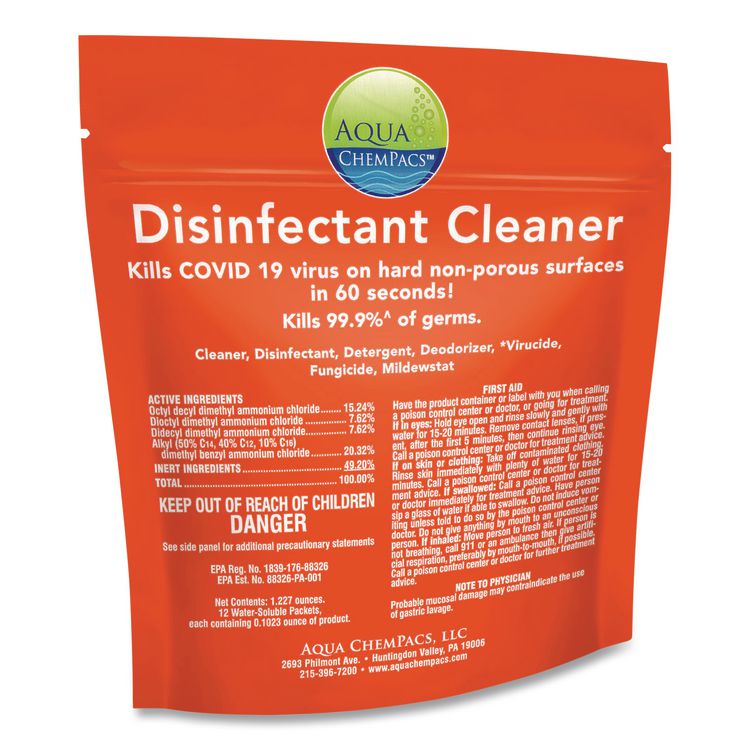 Aqua ChemPacs Disinfectant Cleaner Pods, Marine Scent, 100 Chem Pacs/Pack, 4/Carton
