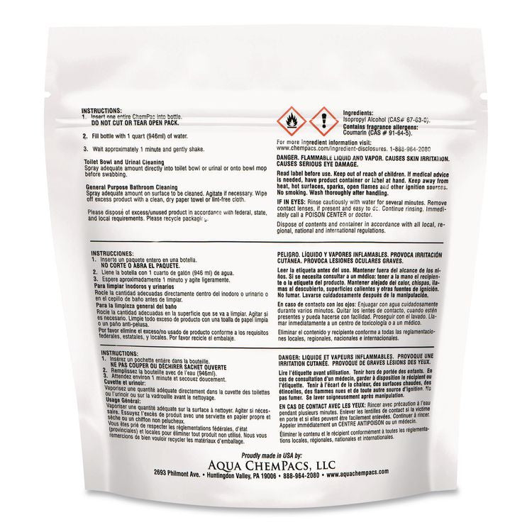 Aqua ChemPacs Acidic Bathroom and Bowl Cleaner, Lavender Scent, 4 g Packets, 12 ChemPacs/Pack, 4 Packs/Carton