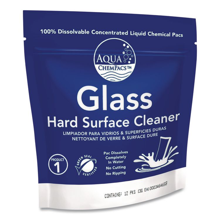 Aqua ChemPacs Glass Hard Surface Cleaner Starter Pack with Empty 32 oz Spray Bottle, Lavender-Mint Scent, 12 Chem Pacs/Carton