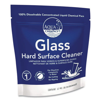 Aqua ChemPacs Glass Hard Surface Cleaner Starter Pack with Empty 32 oz Spray Bottle, Lavender-Mint Scent, 12 Chem Pacs/Carton