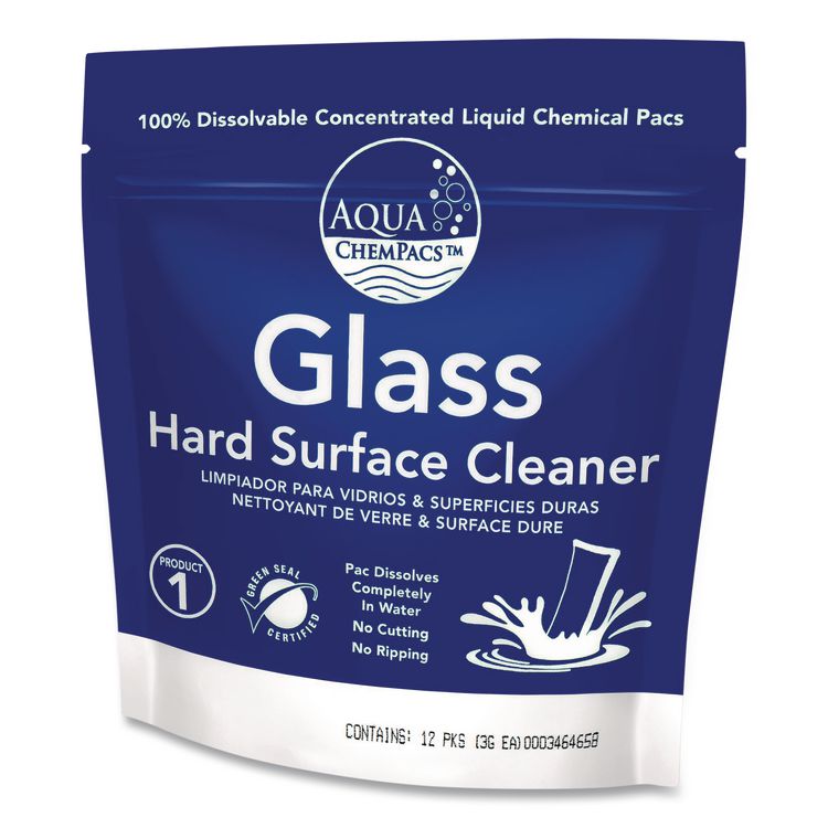 Aqua ChemPacs Glass Hard Surface Cleaner Starter Pack with Empty 32 oz Spray Bottle, Lavender-Mint Scent, 12 Chem Pacs/Carton