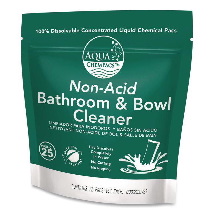 Aqua ChemPacs Non-Acid Bathroom and Bowl Cleaner Starter Pack with Empty 32 oz Spray Bottle, Lavender, 12 ChemPacs/Carton