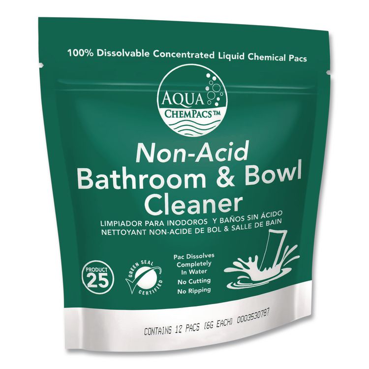 Aqua ChemPacs Non-Acid Bathroom and Bowl Cleaner Starter Pack with Empty 32 oz Spray Bottle, Lavender, 12 ChemPacs/Carton