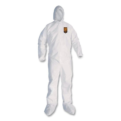 KleenGuard A30 Coveralls, Elastic Wrists, Ankles, Back, Hood and Non-Skid Boots, Large, White, 25/Carton