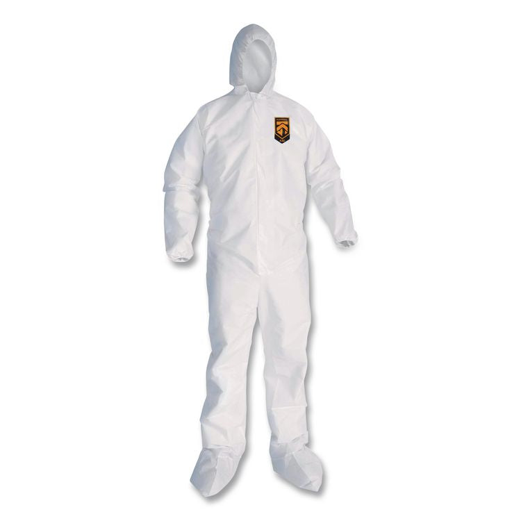 KleenGuard A30 Coveralls, Elastic Wrists, Ankles, Back, Hood and Non-Skid Boots, Medium, White, 25/Carton