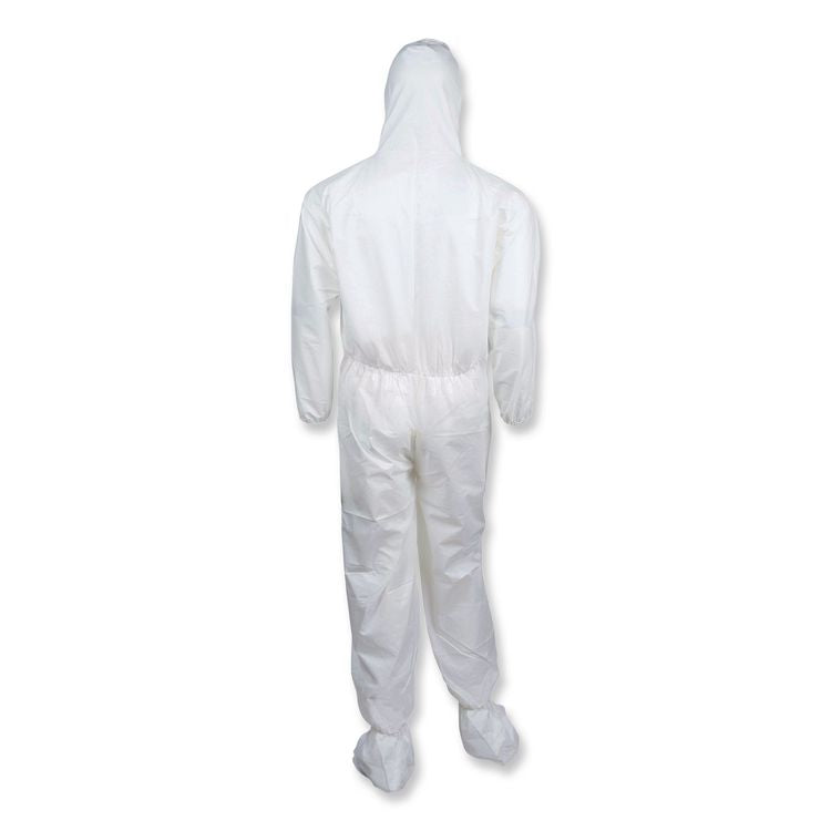 KleenGuard A30 Coveralls, Elastic Wrists, Ankles, Back, Hood and Non-Skid Boots, Large, White, 25/Carton