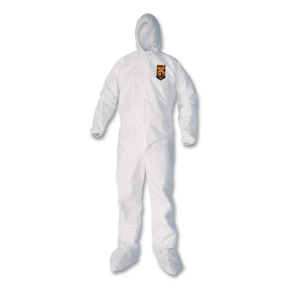 KleenGuard A40 Coveralls, Elastic Wrists, Ankles, Back, Hood and Non-Skid Boots, Medium, White, 25/Carton