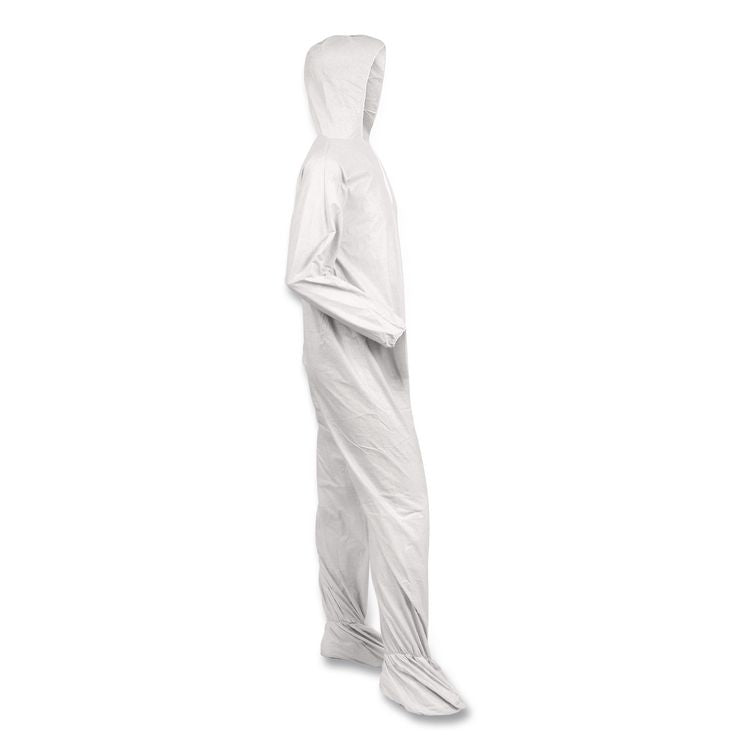 KleenGuard A40 Coveralls, Elastic Wrists, Ankles, Back, Hood and Non-Skid Boots, Medium, White, 25/Carton