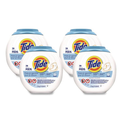 PODS Laundry Detergent, Free and Gentle, HE Compatible, 56 oz Tub, 76 Pacs/Tub, 4 Tubs/Carton