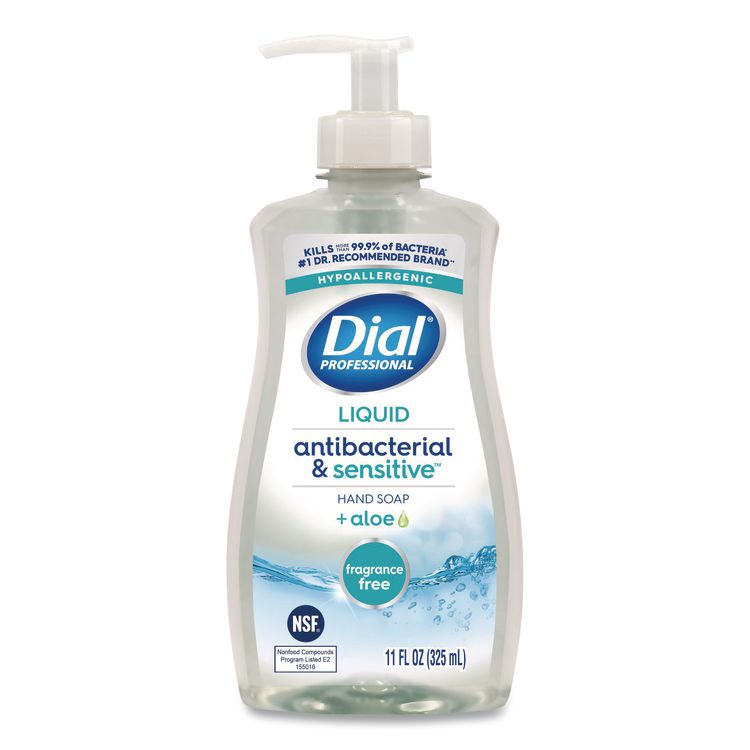 Antibacterial and Sensitive Liquid Hand Soap, Fragrance Free, 11 oz Pump Bottle