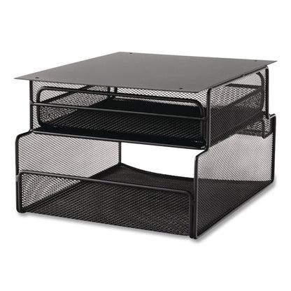 Onyx Hanging Organizer with Drawer, Under Desk Mount, 3 Compartments, Steel Mesh, 12.33 x 10 x 7.25, Black