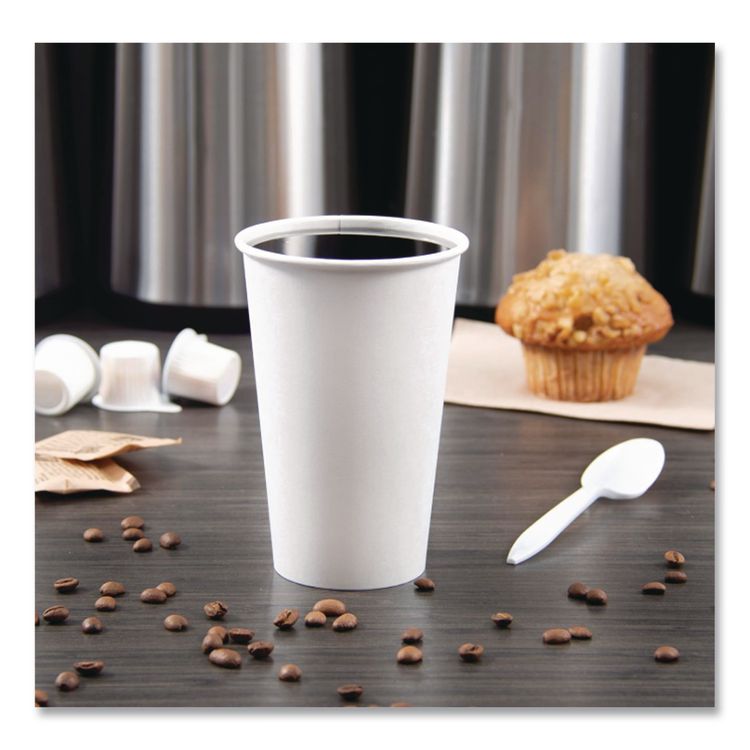 Single-Sided Poly Paper Hot Cups, 16 oz, White, 50/Sleeve, 20 Sleeves/Carton