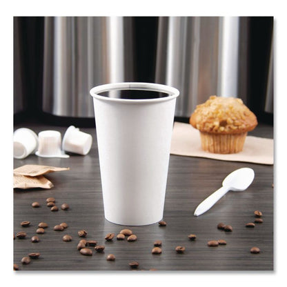 Single-Sided Poly Paper Hot Cups, 16 oz, White, 50/Sleeve, 20 Sleeves/Carton