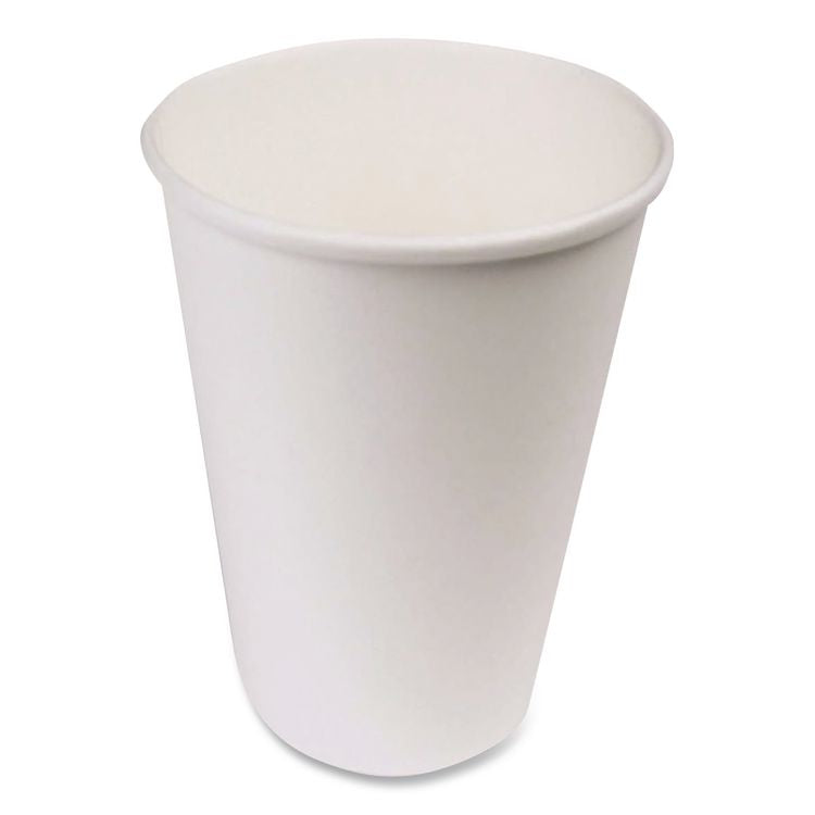 Single-Sided Poly Paper Hot Cups, 16 oz, White, 50/Sleeve, 20 Sleeves/Carton