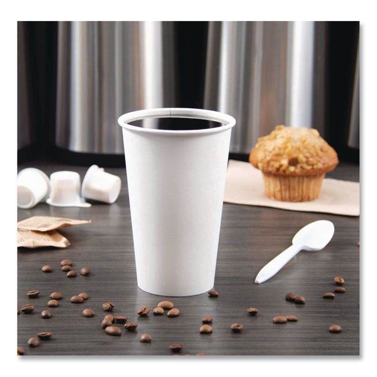 Paper Hot Cups, 16 oz, White, 50/Pack