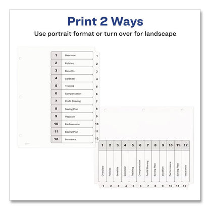 Customizable TOC Ready Index Black and White Dividers, 12-Tab, 1 to 12, 11 x 8.5, 1 Set