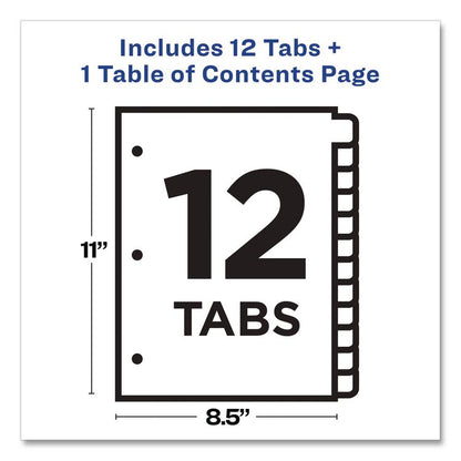Customizable TOC Ready Index Black and White Dividers, 12-Tab, 1 to 12, 11 x 8.5, 1 Set