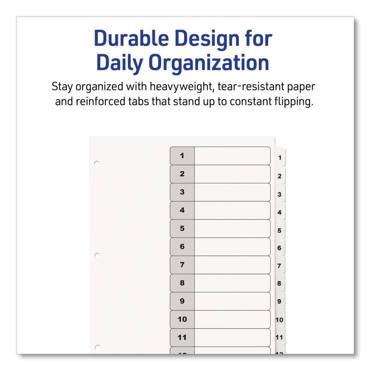 Customizable TOC Ready Index Black and White Dividers, 12-Tab, 1 to 12, 11 x 8.5, 1 Set