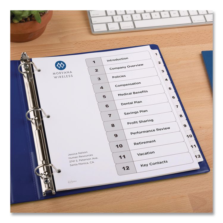 Customizable TOC Ready Index Black and White Dividers, 12-Tab, 1 to 12, 11 x 8.5, 1 Set