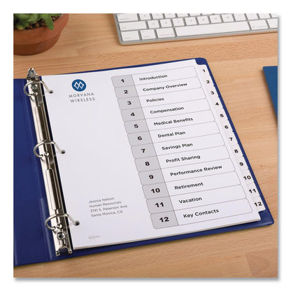 Customizable TOC Ready Index Black and White Dividers, 12-Tab, 1 to 12, 11 x 8.5, 1 Set