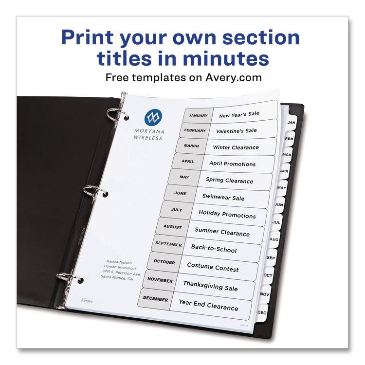 Customizable TOC Ready Index Black and White Dividers, 12-Tab, Jan. to Dec., 11 x 8.5, 1 Set