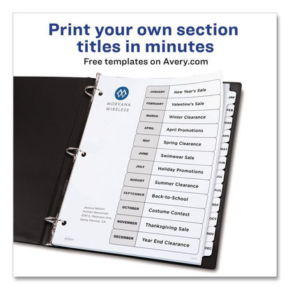 Customizable TOC Ready Index Black and White Dividers, 12-Tab, Jan. to Dec., 11 x 8.5, 1 Set