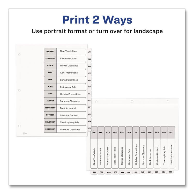 Customizable TOC Ready Index Black and White Dividers, 12-Tab, Jan. to Dec., 11 x 8.5, 1 Set