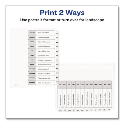 Customizable TOC Ready Index Black and White Dividers, 12-Tab, Jan. to Dec., 11 x 8.5, 1 Set