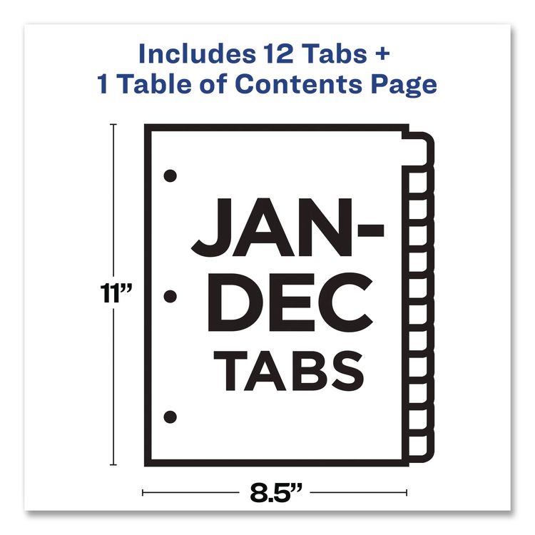 Customizable TOC Ready Index Black and White Dividers, 12-Tab, Jan. to Dec., 11 x 8.5, 1 Set