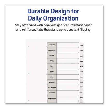 Customizable TOC Ready Index Black and White Dividers, 12-Tab, Jan. to Dec., 11 x 8.5, 1 Set