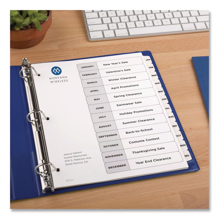 Customizable TOC Ready Index Black and White Dividers, 12-Tab, Jan. to Dec., 11 x 8.5, 1 Set