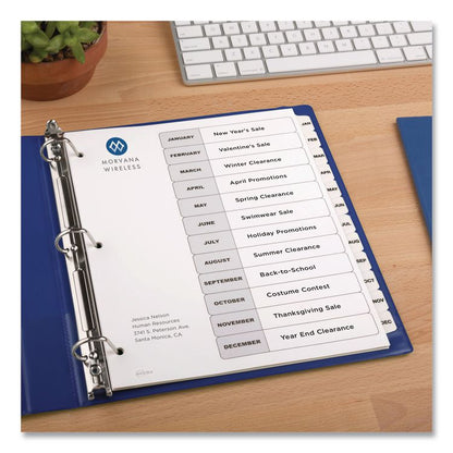 Customizable TOC Ready Index Black and White Dividers, 12-Tab, Jan. to Dec., 11 x 8.5, 1 Set