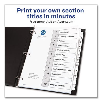 Customizable TOC Ready Index Black and White Dividers, 12-Tab, 1 to 12, 11 x 8.5, 1 Set