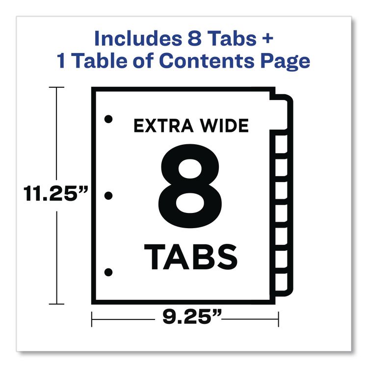 Customizable TOC Ready Index Multicolor Tab Dividers, Extra Wide Tabs, 8-Tab, 1 to 8, 11 x 9.25, White, 1 Set