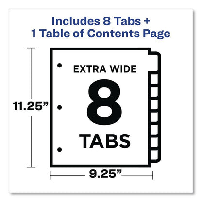 Customizable TOC Ready Index Multicolor Tab Dividers, Extra Wide Tabs, 8-Tab, 1 to 8, 11 x 9.25, White, 1 Set