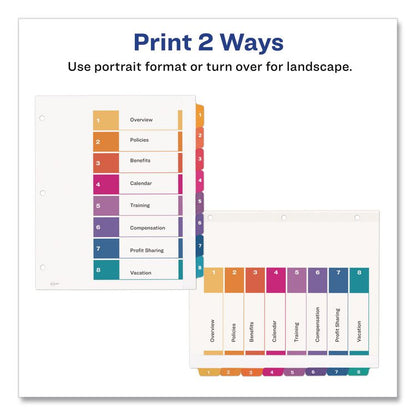 Customizable TOC Ready Index Multicolor Tab Dividers, Extra Wide Tabs, 8-Tab, 1 to 8, 11 x 9.25, White, 1 Set