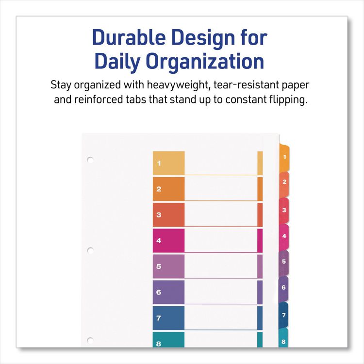 Customizable TOC Ready Index Multicolor Tab Dividers, Extra Wide Tabs, 8-Tab, 1 to 8, 11 x 9.25, White, 1 Set